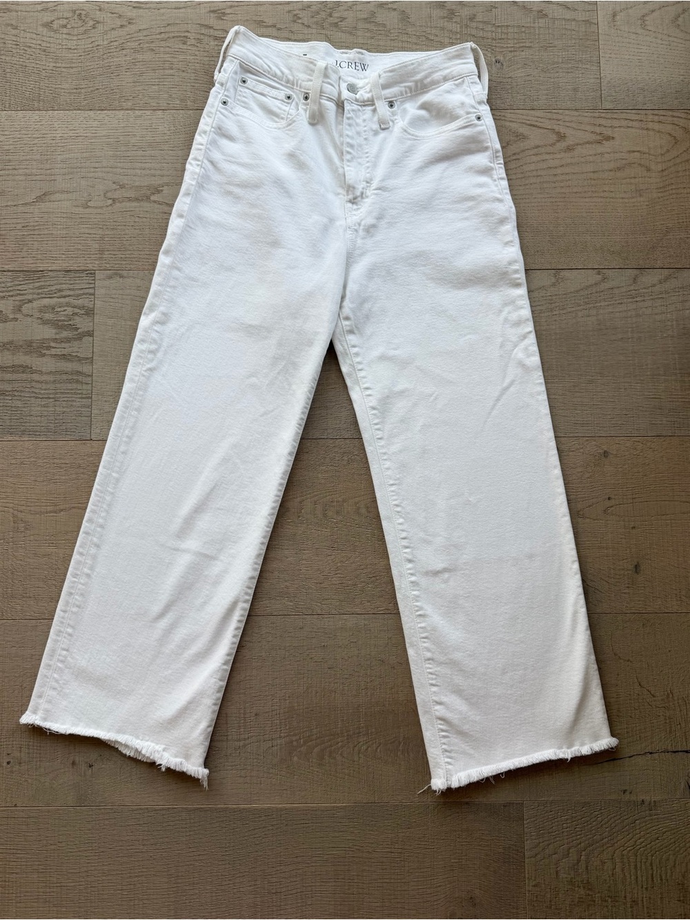 J. Crew Women's White Straight-Leg Jeans with Frayed Hem